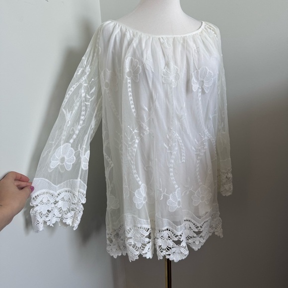 NWT Made in Italy White Embroidered Lace Peasant Boho Top Romantic Cottagecore L - Picture 6 of 9